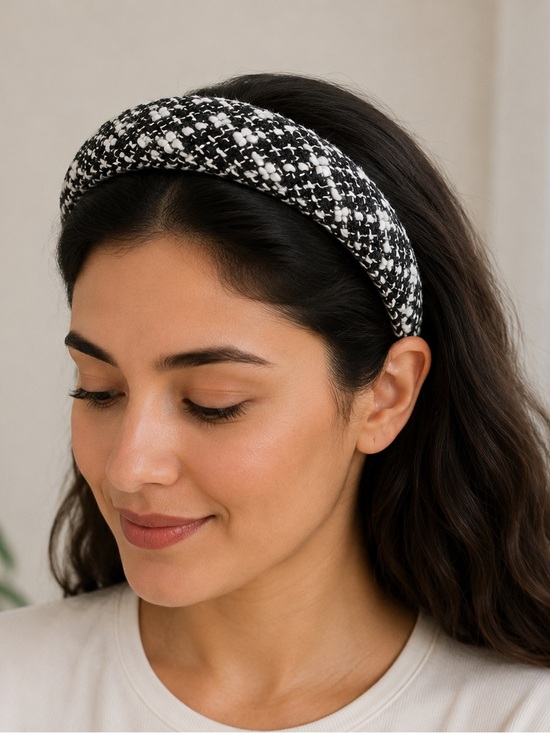 Accessories - Black & White Tweed Padded Headband
